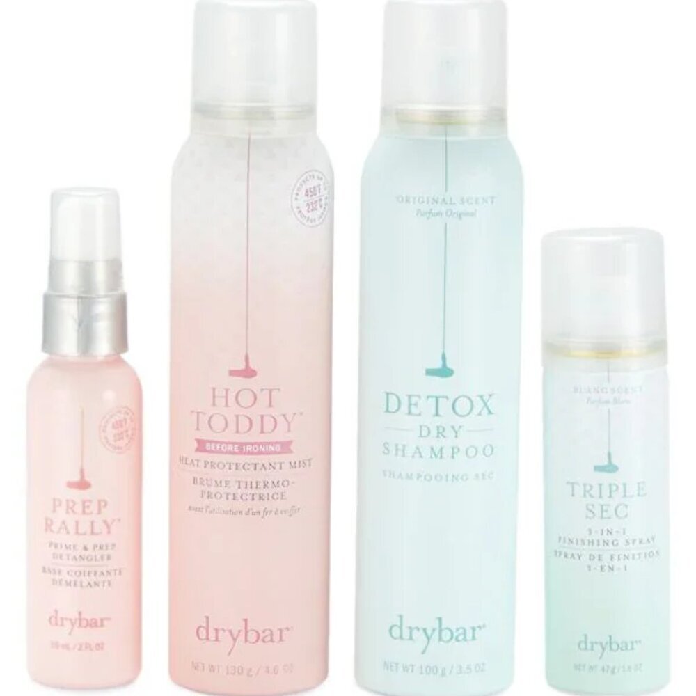 drybar Party of 4 Set Prep Rally Hot Toddy Detox Triple Sec NIB - Picture 2 of 2